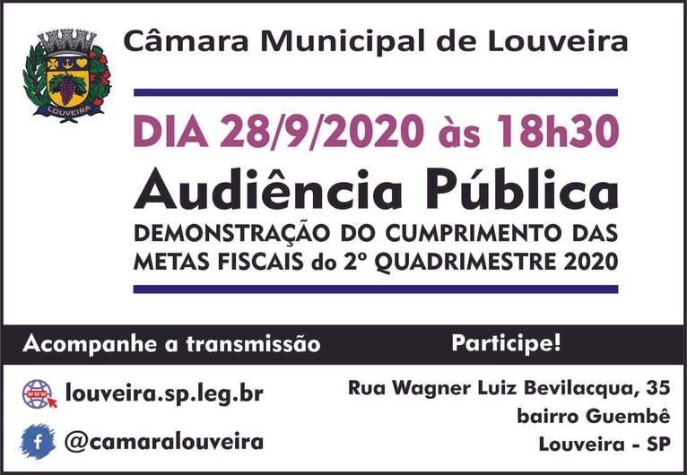 Metas Fiscais será tema de audiência pública no dia 28