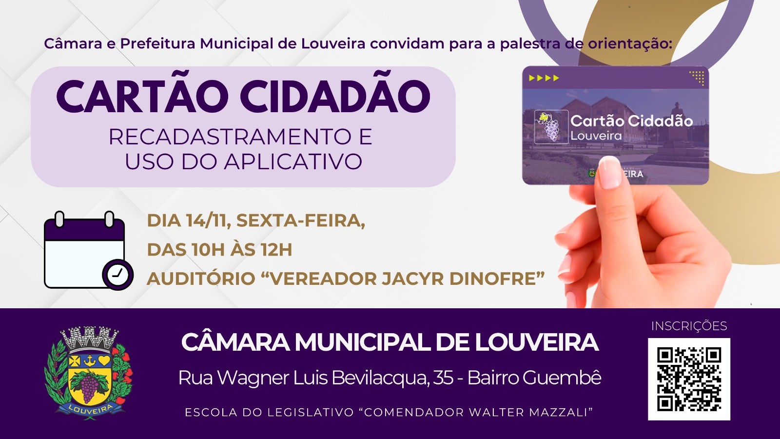 Câmara terá palestra sobre como usar o Cartão Cidadão