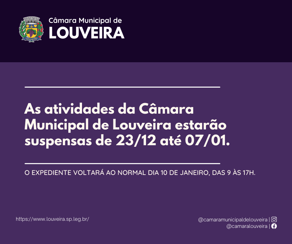 Expediente da Câmara retorna no dia 10 de janeiro