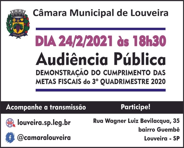 Metas Fiscais será tema de audiência pública nesta quarta, 24